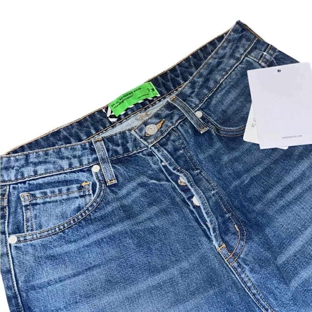 🔥 NWT FREE PEOPLE X SANDRINE ROSE Distressed INDIGO straight leg Jean size 28 - Picture 6 of 12